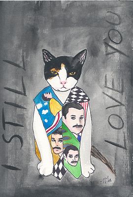 ACEO Freddie Mercury's cat DELILAH in Freddie Vest print of