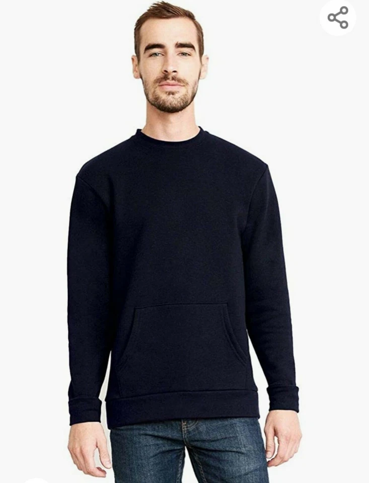 American Apparel French Terry 套头衫,带袋鼠口袋 XL。  褪色海军蓝 E2  — 第 3/4 张图片