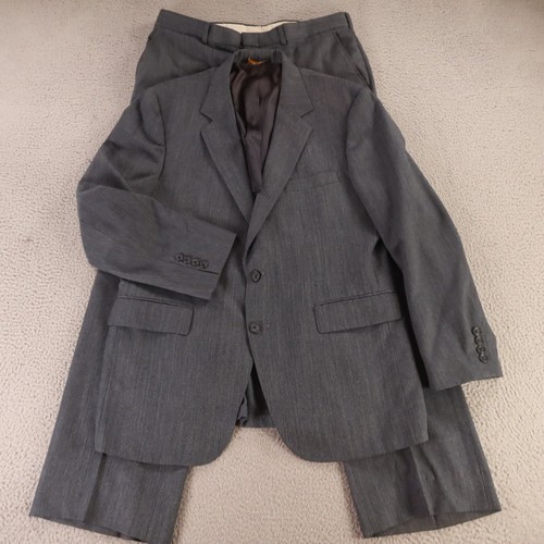 VINTAGE Stafford Suit M Blue Gray Micro Check Wool Jacket Pants 43R 36x30
