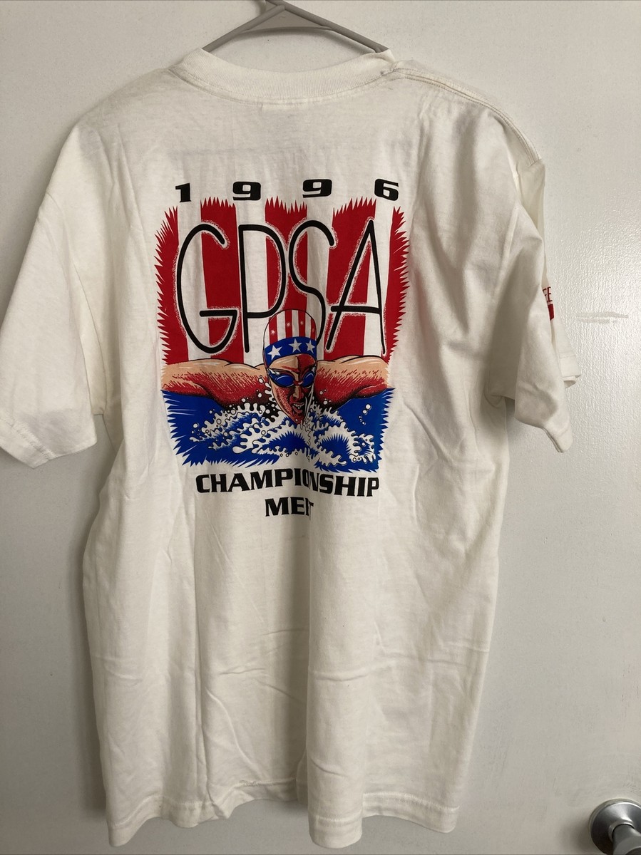 Vintage 1996 GPSA Championship Meet Shirt White L Lg Swim Meet Global Basics 845