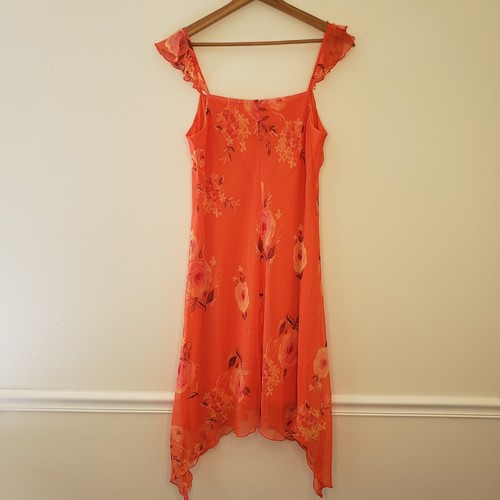 New York & Company Y2K Sheer Overlay Milkmaid Dress Floral SharkBite Fairy Sz 14 - Picture 2 of 14