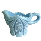 Vintage Westmoreland Blue Milk Glass Creamer Diamond Quilt Design Sawtooth Edge