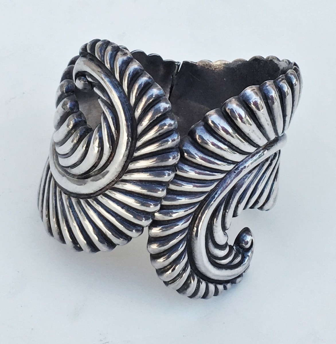 C. 1940 Large Taxco Mexico Sterling Silver Cuff Bracelet