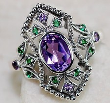 1CT Natural Amethyst 925 Solid Sterling Silver Art Deco Look Ring Sz 6,8 US8