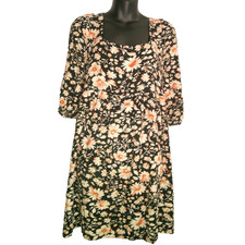 American Eagle Black with Pink Floral Baby Doll Puff Sleeve Mini Dress Y2K Women