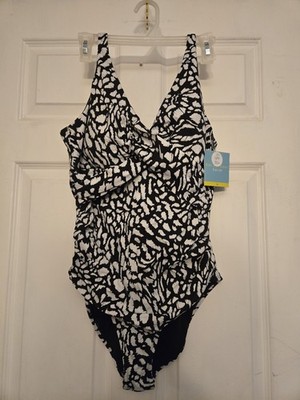 BAL HARBOUR ONE PIECE CROSSOVER SWIMSUIT  Tummy control Control Sz 16