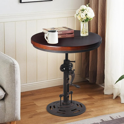 Vintage Industrial Adjustable Height Crank Table for Home or Café- round Iron Bi
