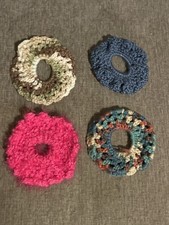 4 Handmade Crochet Scrunchie Hair Tie Cotton Elastic