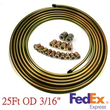 Zinc Steel Car Brake Line Tubing Kit 3/16" OD 25 Ft Coil Roll w/ 16pcs Fittings