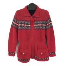 Vintage Lauren Ralph Lauren Hand Knit Wool Sweater Womens Medium Zip Hol G2U