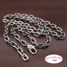 Real Solid S925 Sterling Silver Necklace Men 5mm Vintage Cable Link Chain 24inch