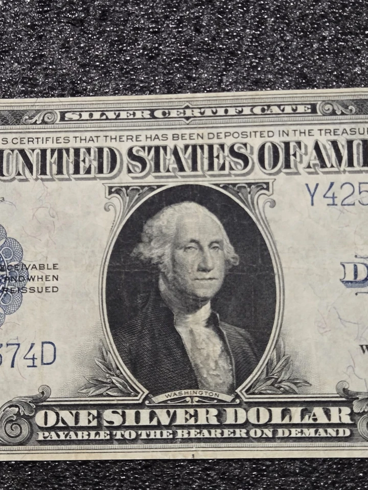 1923 $1 Silver Certificate Note Horse Blanket Large Size Banknote Blue Seal  - Image 3 of 4