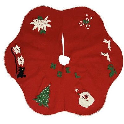 Vtg Felt Christmas Tree Skirt Handmade Embellished 36  Diameter Santa Train Tree