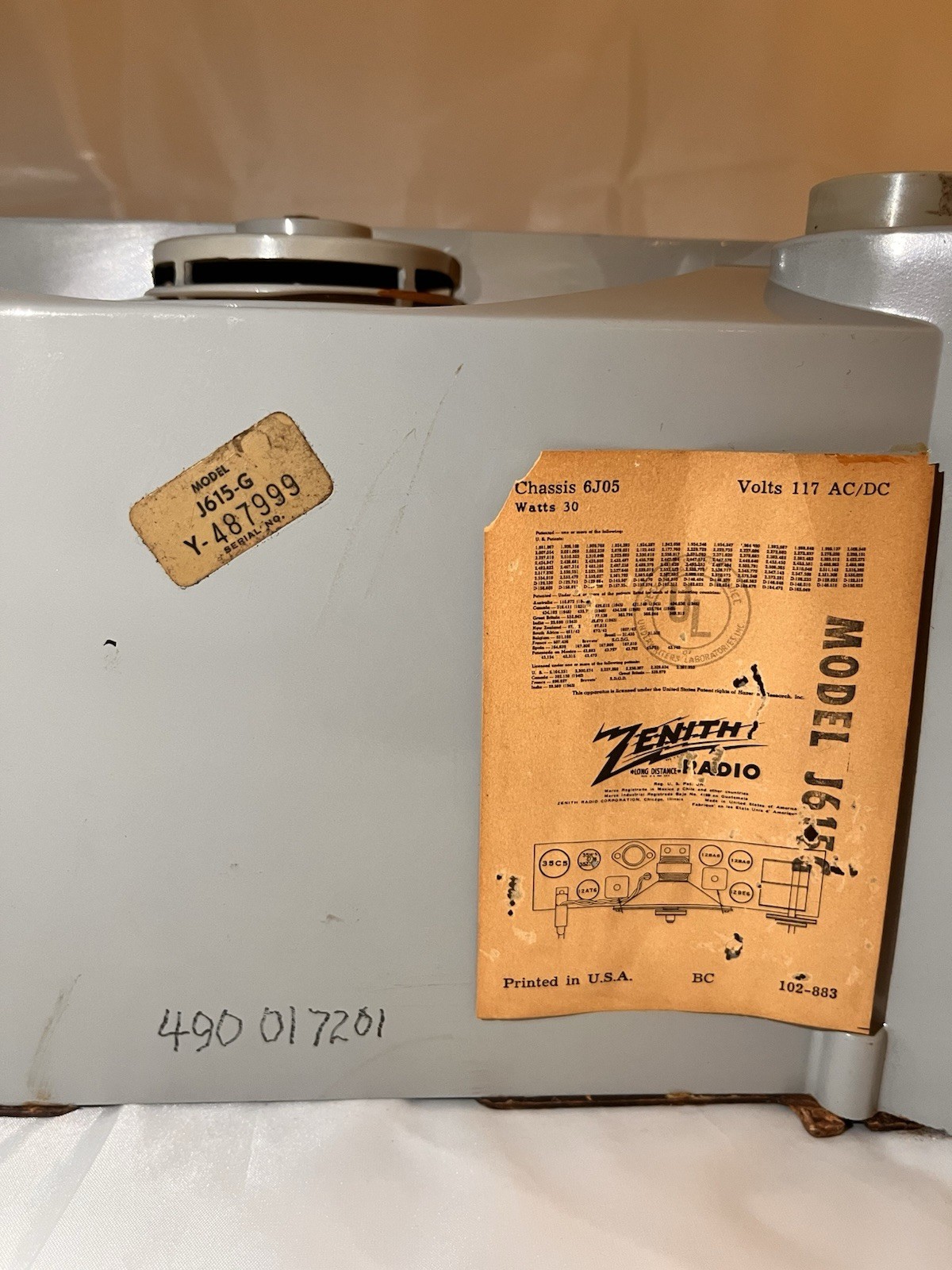 Zenith Model J615-G 1950s MCM Vintage Tube Radio - for PARTS and REPAIR only