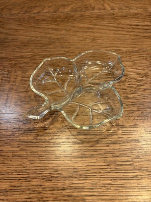 Hazel-Atlas Ivy Leaf Clear Glass 3 Part Divided Nut Candy Dish 8''x7 