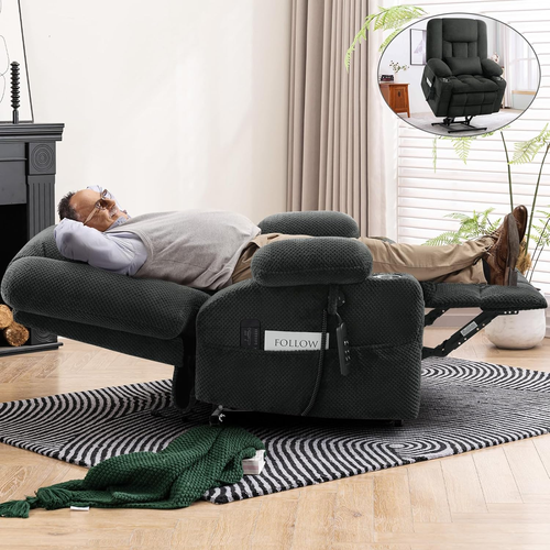 Large Dual Motor Lay Flat Power Lift Recliner Chair, Massage Recliner ...