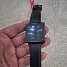 Qlocktwo Clone Leather Strap Minimalist Men's Digital Watch Word Display 