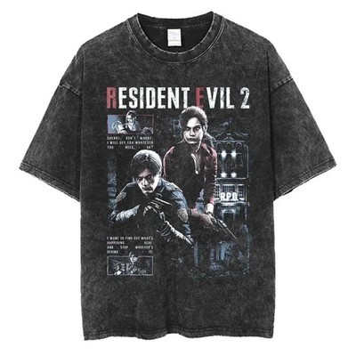 Resident Evil Washed Cotton T-Shirts BIOHAZARD Videospiel Tees