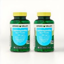 2X Spring Valley Ashwagandha Root Powder 500mg 60 Vegetarian Capsules Bundle