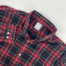 Brooks Brothers Regent Shirt Mens XL Tartan Red Black Plaid Supima Non Iron