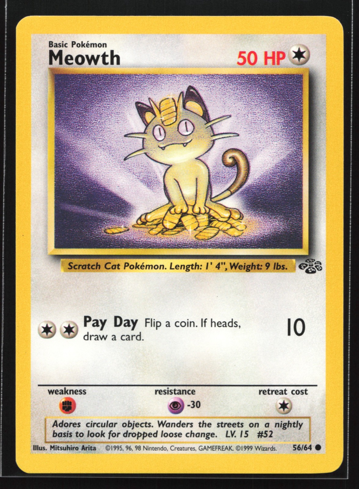 Pokemon Meowth 56/64 WotC Jungle Unlimited Common NM