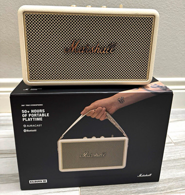 Marshall Kilburn III Portable Bluetooth Speaker w/ Strap, AUX Input - Cream
