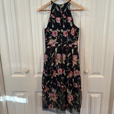 Vince Camuto Navy Floral Embroidered Midi Dress Size 8P