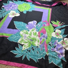 Vtg Parrot Colorful Tropical Flowers Floral Print Scarf 33  x34  Italy Polyester