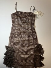 Vintage Bob Mackie Brown Beaded Ruffle Cocktail Party Dress 4 SEE DESCRIPTION