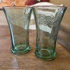 Vintage Libby Green Glass Coca-Cola Flared Heavy 16 oz Set Of Two, Nice