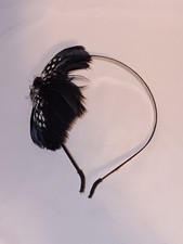 Fascinator Headband Black White Feather