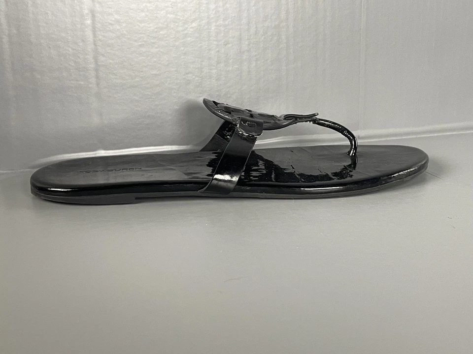 Tory Burch Sandals Womens Size 11 Black Patent Miller Jelly Thong Logo Flip Flop - Image 2 of 4