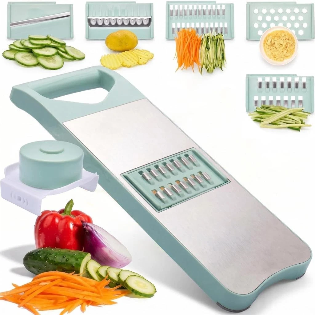 5 In 1 Mandoline Slicer with Slide-On Hand Guard - Vegetable Slicer, Carrot S...