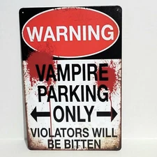 Funny Vampire Parking Blood Metal Tin Sign Garage Wall Hanging Decor Man Cave 