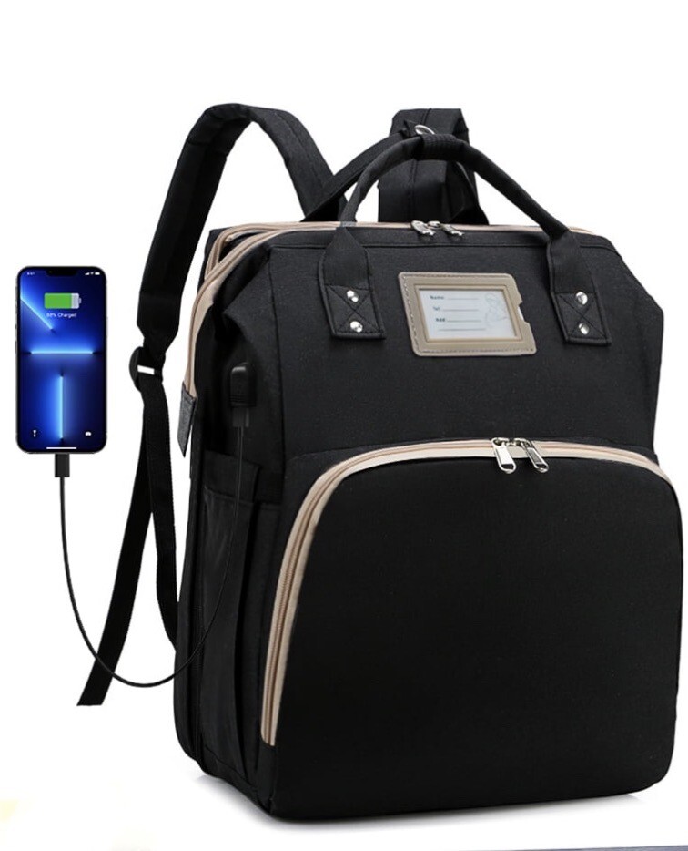 Multifunctional Baby Diaper Backpack with Changing Pad USB Port Stroller Straps-image