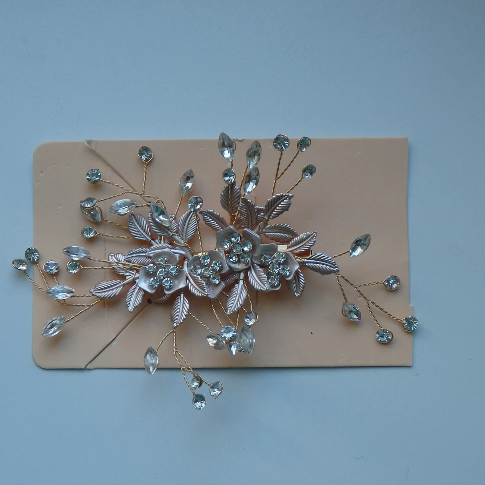 PRECIOSO Nuevo Pinza para el Pelo de Novia Boda Oro Rosa con Estrás Foto 3 de 3