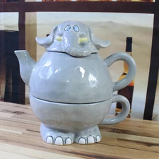Bella Casa by Ganz Tea For One Stacking Elephant Teapot & Cup Charming Whimsical