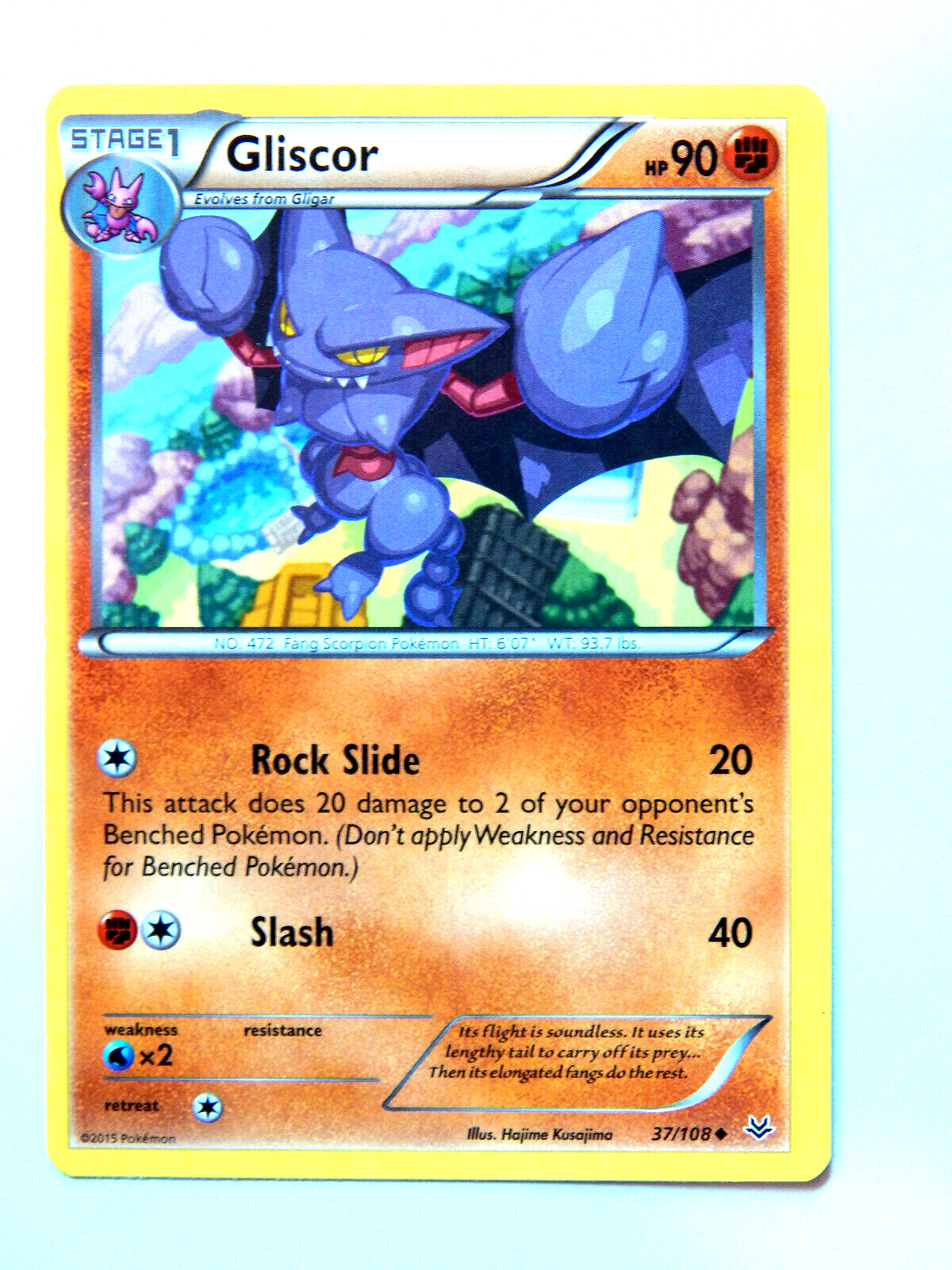 Gliscor 37/108 (NM, Pokemon Card, Roaring Skies, 2015, Fighting, Uncommon)
