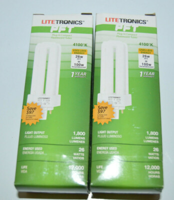 2-PK Litetronics PFT L-12273 26W T4 T GX24Q-3 4100K 4-Pin PFT T 26W