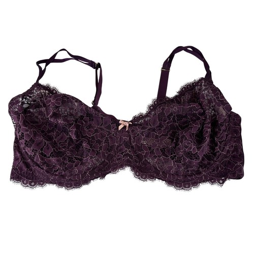 46DD Underwire Bra Lace Plunge Lane Bryant Cacique Plum 4 Hook Back Closure NEW