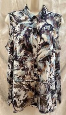 SIMPLY VERA Vera Wang TUNIC Blouse~LARGE~Sleeveless Button Front ABSTRACT Print