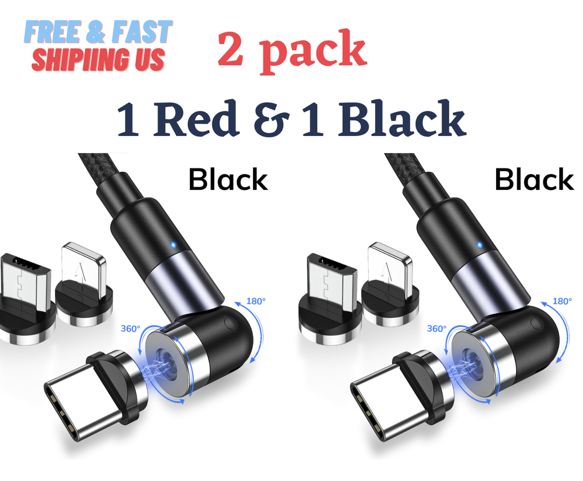 Cable Cargador Magnético 3 En 1 - USB-C, Micro USB, Lightning - Carga Rápida 3A, 180° Giratorio, 1m Y 2m