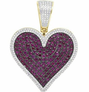 Authentic 3.50 CT Simulated Amethyst Heart Love Charm Pendant 1.75" 14K Yellow Gold Plated