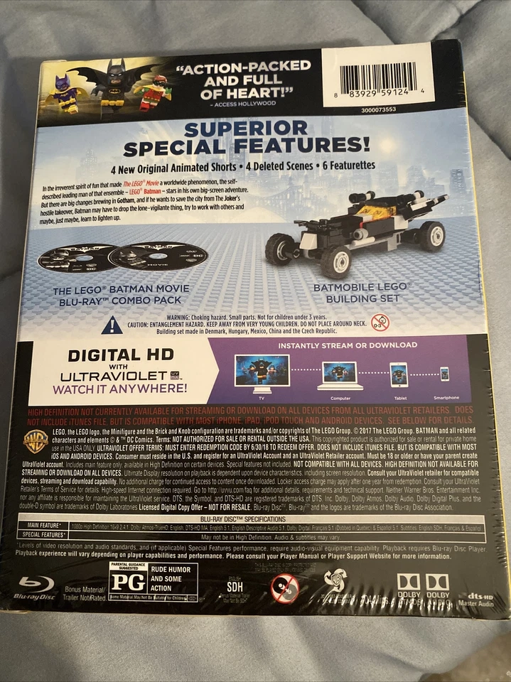The Lego Batman Movie Blu Ray DVD Batmobile Building Set Toys Rus, New , Sealed - Image 2 of 4