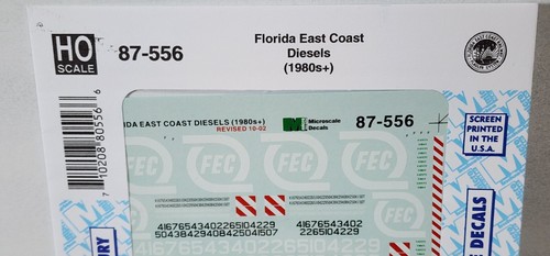 Florida East Coast Railroad Diesels 1980+ Micro Scale Decal 87-556 HO Scale - Picture 2 of 3