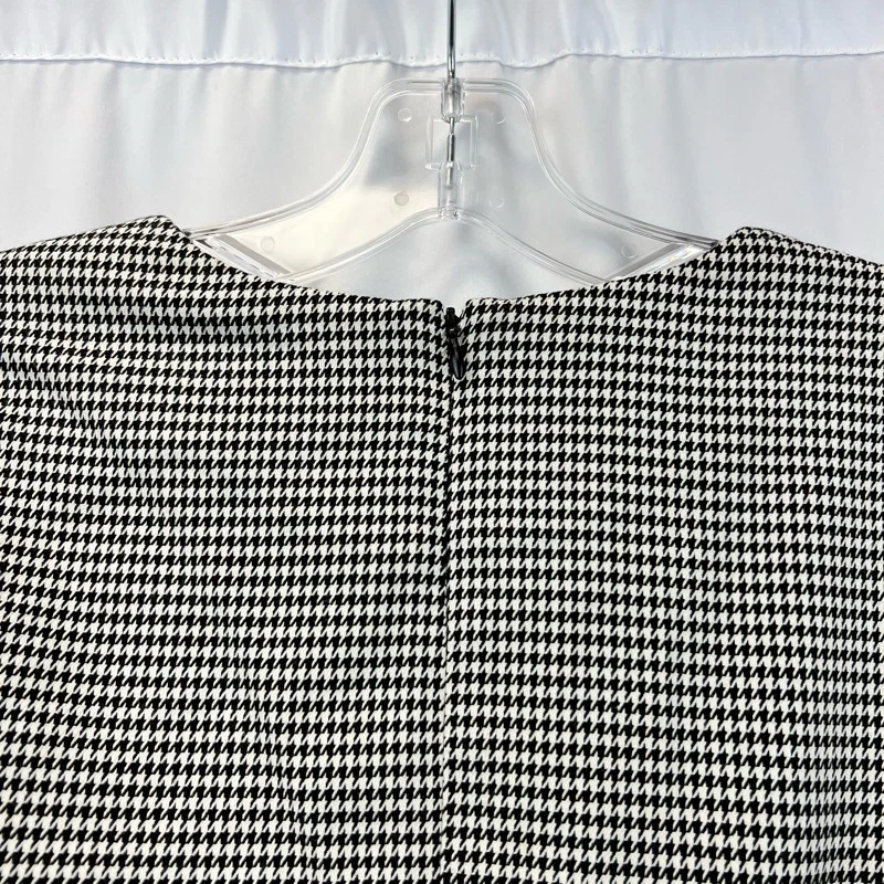 H&m Sheath Dress Women's 8 Black White Houndstooth Stretch Knee Length Zip - Image 2 of 4