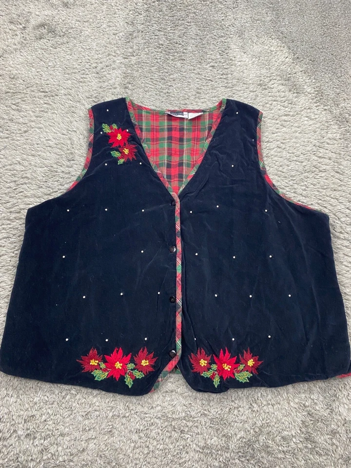 Vestido Maggie Barnes 28W Chaleco 32W Negro Terciopelo Cuentas Floral Tartán Cuadros Conjunto de 2 piezas Foto 3 de 4