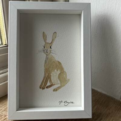 Kleiner Hase gerahmt Original Aquarell Gemälde, signiert, Vintage, Landhaus