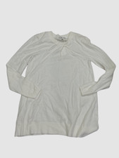  150 Neiman Marcus Women's Ivory Stretch Knit Twisted Keyhole Sweater Size M