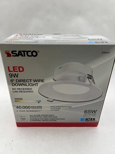 Satco S39029 9W =65W LED Direct Wire Downlight 5-6 Inch 5000K 120V Dimmable #C9 - Picture 1 of 3